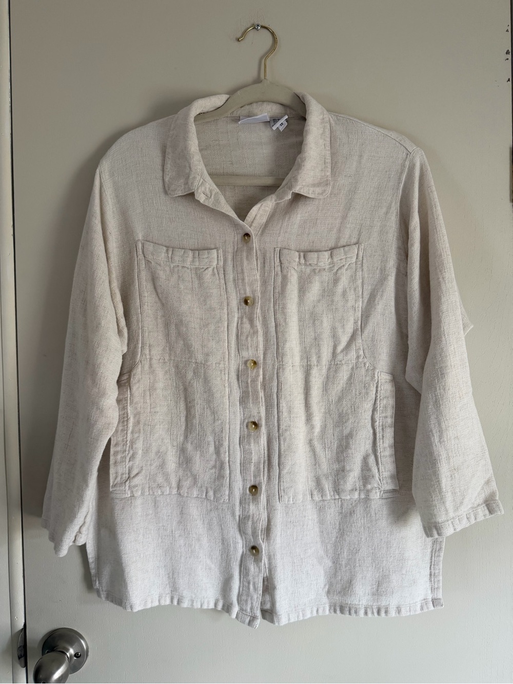 Newport News Cream Button-Front Linen-Blend Jacket